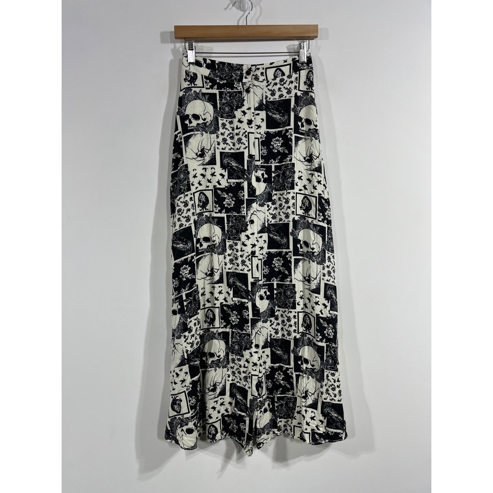 Midnight Hour Gothic Skull Raven Patchwork Maxi Skirt Size XS Witchy Whimsigoth